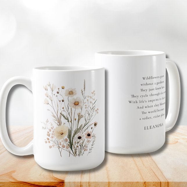 Caneca De Café Poema Inspirador de Flores Silvestres Delicadas (Delicate Wildflowers Inspirational Poem Coffee Mug)