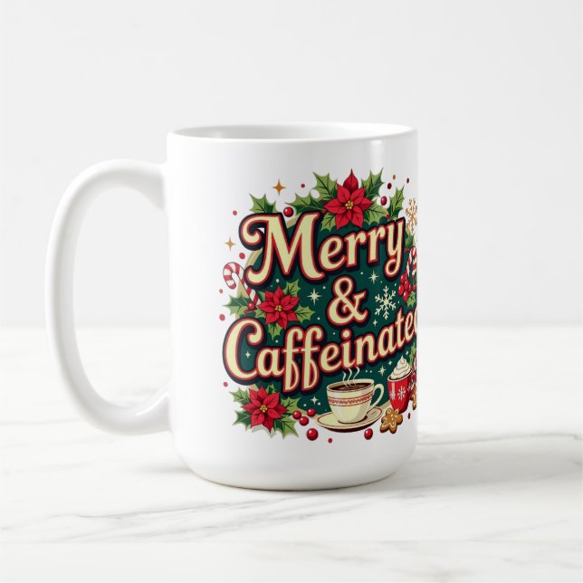 Caneca De Café Poinsétia alegre e cafeinada  (Esquerda)