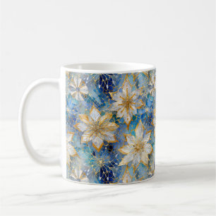 Caneca De Café Poinsétias de Natal Azul Branco Dourado