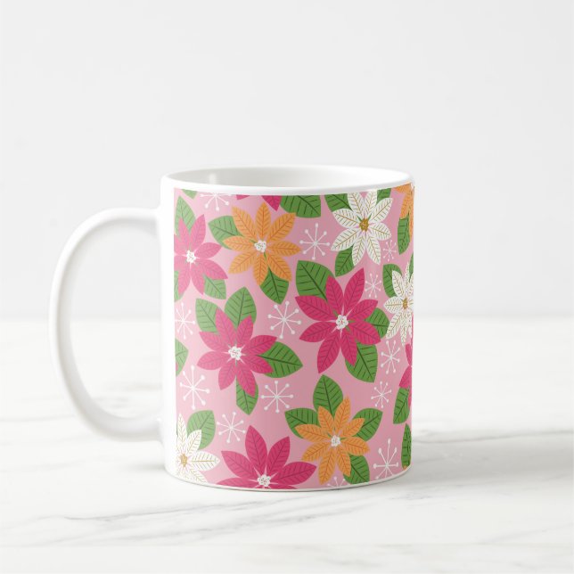 Caneca De Café Poinsettia De Férias Retroativas - Laranja Verde C (Esquerda)