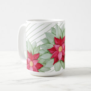 Caneca De Café Poinsettia de Natal Vermelha Aquarela Pintada à Mã