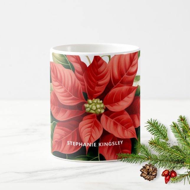 Caneca De Café Poinsettia de Natal Vermelho Feriado Personalizada (Criador carregado)