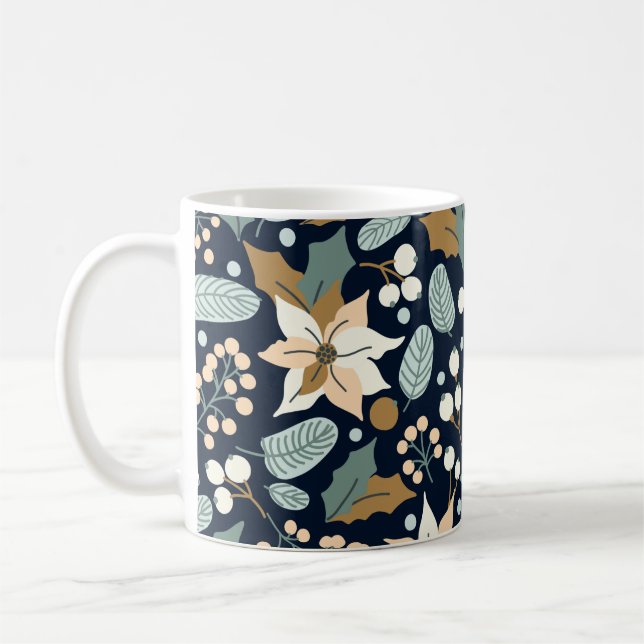 Caneca De Café Poinsettia negro de fundo férias de inverno (Esquerda)