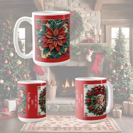 Caneca De Café Poinsettia no Natal Vermelho Personalizável