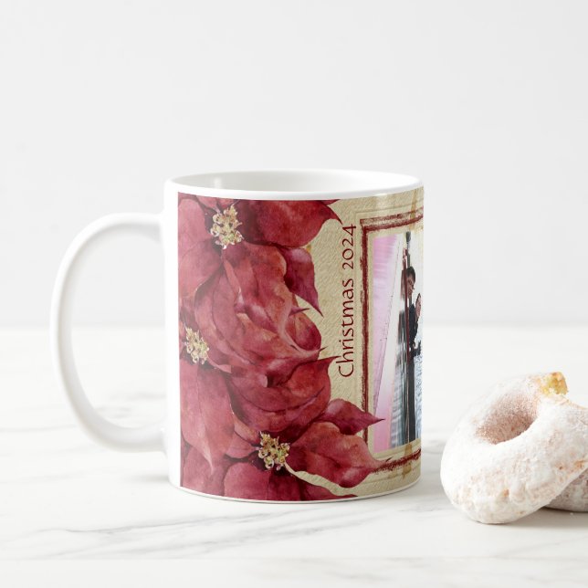 Caneca De Café Poinsettia Red Frame Christmas Mug (Com Donut)