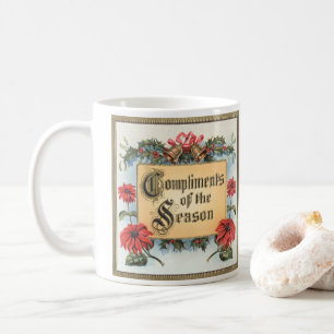 Caneca De Café Poinsettias de Natal Antigas em uma Moldura Orname