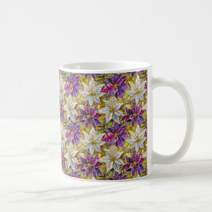 Caneca De Café Poinsettias de Natal Rosa Roxo Dourado Branco