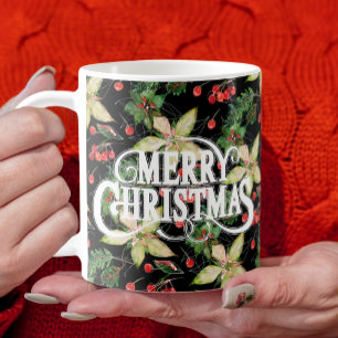 Caneca De Café Poinsettias e Berries Christmas
