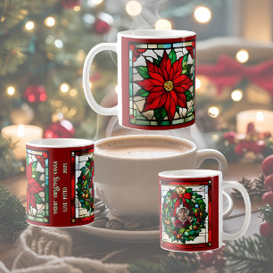 Caneca De Café Poinsettias Únicas Vidro Manchado Falso 