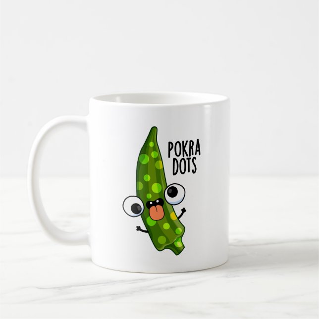 Caneca De Café Pokra Dots Engraçado Okra Pun (Esquerda)