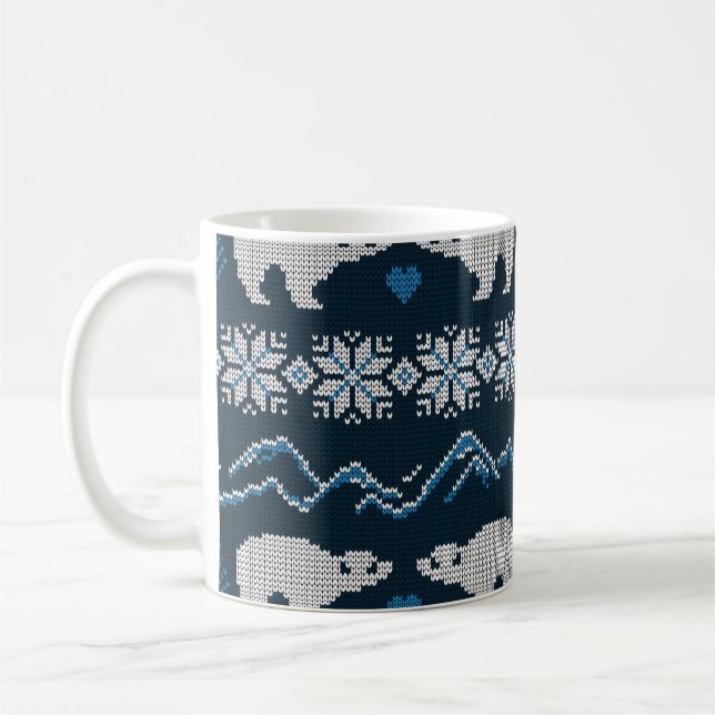 Caneca De Café Polar Bears Knted Winter Patterno (Esquerda)