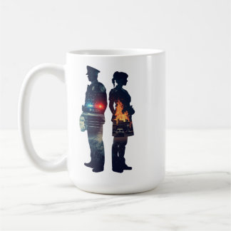 Caneca De Café Police Officer and Nurse Couple Silhouette