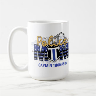 Caneca De Café Polícia Mãe Personalizada Crachá Fino Linha Azul