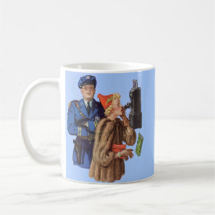 Caneca De Café Policial da década de 1930 e prenda de mulheres ri