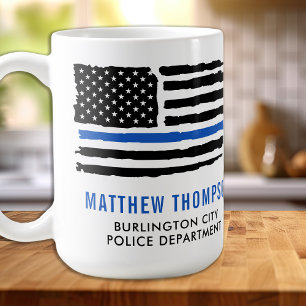 Caneca De Café Policial de Proteção e Serviço de Linha Azul Fi