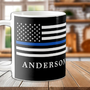 Caneca De Café Policial Personalizado de Linha Azul Moderno