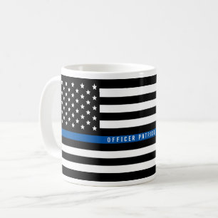 Caneca De Café Policial Thin Blue Line American Flag Add Name