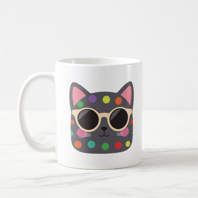Caneca De Café Polka Dot Cat with Sunglasses Mug | Cute Quirky  (Esquerda)