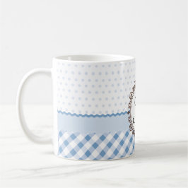Caneca De Café Polkadots azul, verificações e listras com