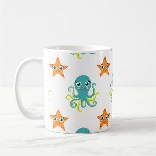 Caneca De Café Polvo amarelo azul; Estrela do mar alaranjada