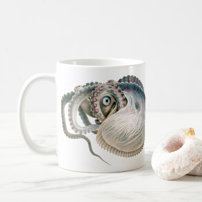 Caneca De Café Polvo Argonauta, Animais Marinhos Antigos (Com Donut)