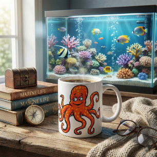 Caneca De Café Polvo Laranja Cartoon Oceano Criatura Marinha