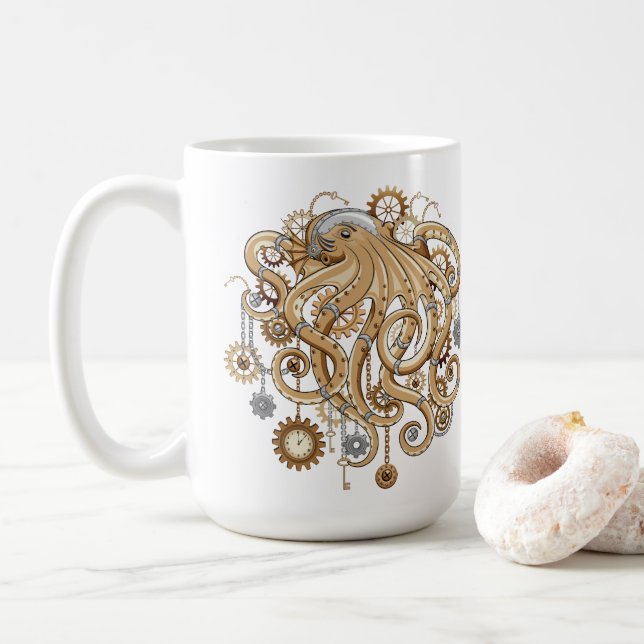 Caneca De Café Polvo Steampunk Retro Fantasia Mecânica (Com Donut)