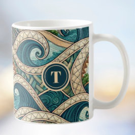 Caneca De Café Polynesian Tropical Wave Palm Trees Pattern Name