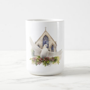 Caneca De Café Pomba Branca com Igreja