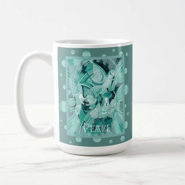 Caneca De Café Pomba Com Texto Paz Celta em Tons de Água (Esquerda)