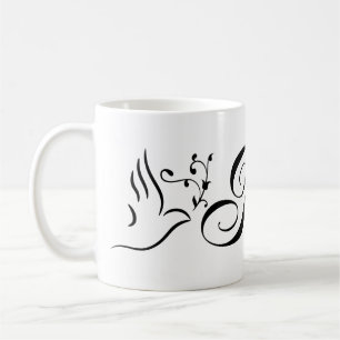 Caneca De Café Pomba da Paz Voadora Ramo de Oliveira Fundo Branco