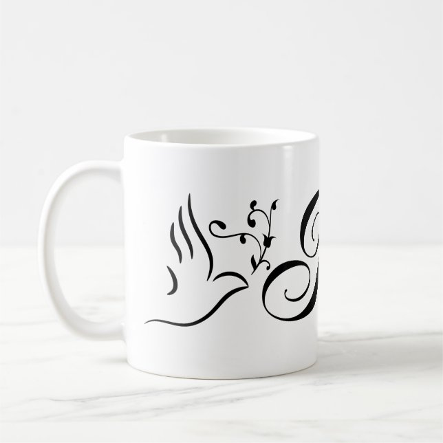 Caneca De Café Pomba da Paz Voadora Ramo de Oliveira Fundo Branco (Esquerda)