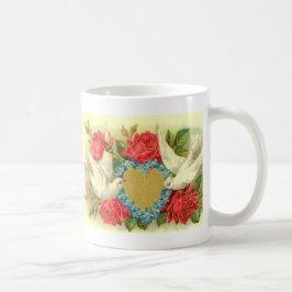 Caneca De Café Pombas & rosas bonitos dos namorados do vintage
