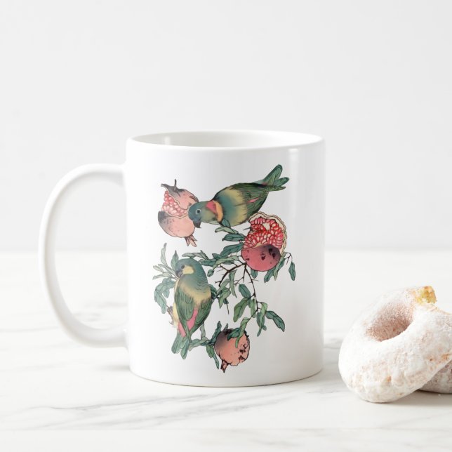 Caneca De Café Pomegranato Frutas e aves (Com Donut)