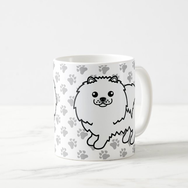 Caneca De Café Pomerânia Branco Cachorro de Desenho Animado Fofo  (Frente Esquerda)