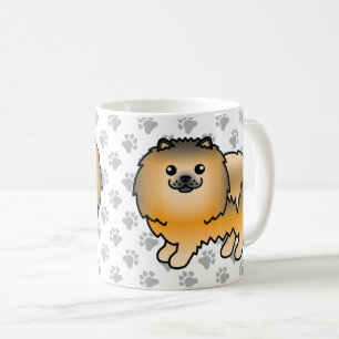 Caneca De Café Pomerânia Cão e patas, cor de laranja