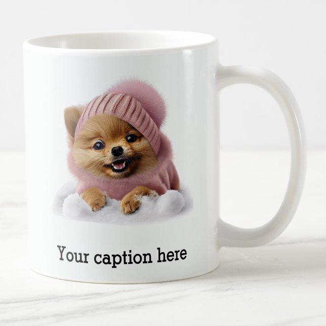 Caneca De Café Pomerânia de inverno adorável (Criador carregado)