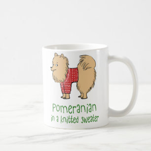 Caneca De Café Pomerânia em um suéter Knit   Cachorro Engraçad