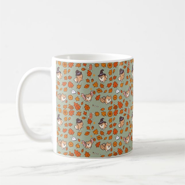 Caneca de Café Pomerânia Fofa de Halloween Kawaii  (Esquerda)