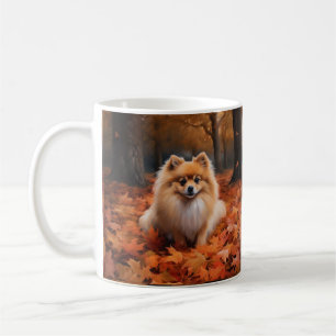 Caneca De Café Pomerânia na Queda de Folhas de Outono Inspira