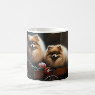 Caneca De Café Pomerânia Neve Trenó Natal Decoração