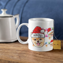 Caneca De Café Pomerânia Pet Cabeça de Cão de Natal Papai Noel