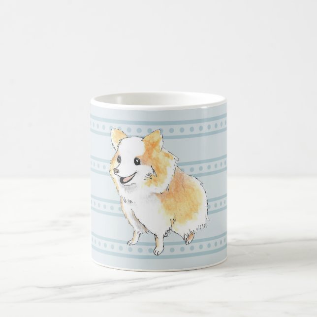 Caneca De Café Pomerânia Sentada Aquarela em Azul (Centro)