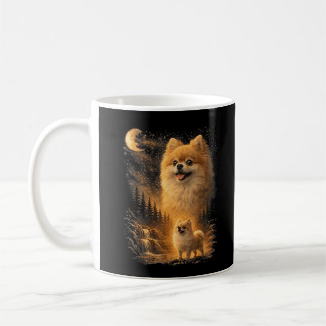 Caneca De Café Pomerânia Uivando para a Lua – Cachorro Engraçado  (Esquerda)
