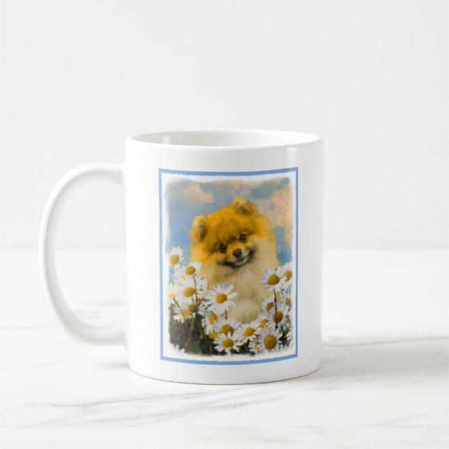 Caneca De Café Pomeranian nas margaridas que pintam - arte (Esquerda)