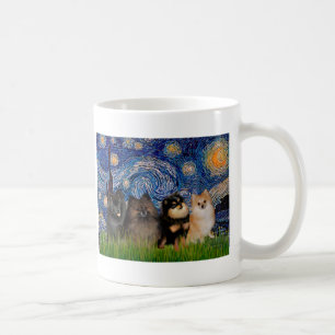 Caneca De Café Pomeranianos (quatro) - Noite Estrelada