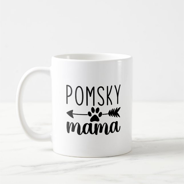 Caneca De Café Pomsky Mama Engraçado Pomsky Mãe (Esquerda)