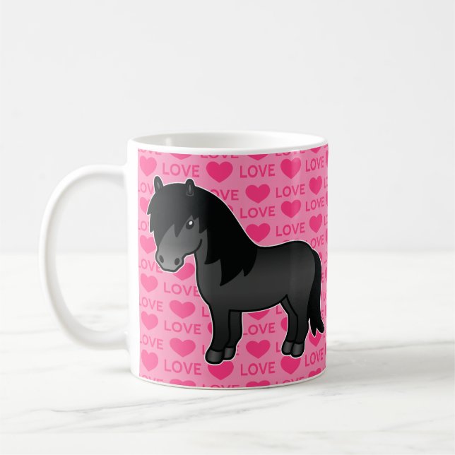 Caneca De Café Pônei preto Shetland Rosa Com Corações & Texto de  (Esquerda)