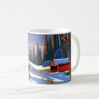 Caneca De Café Ponte coberta no inverno com esquiador