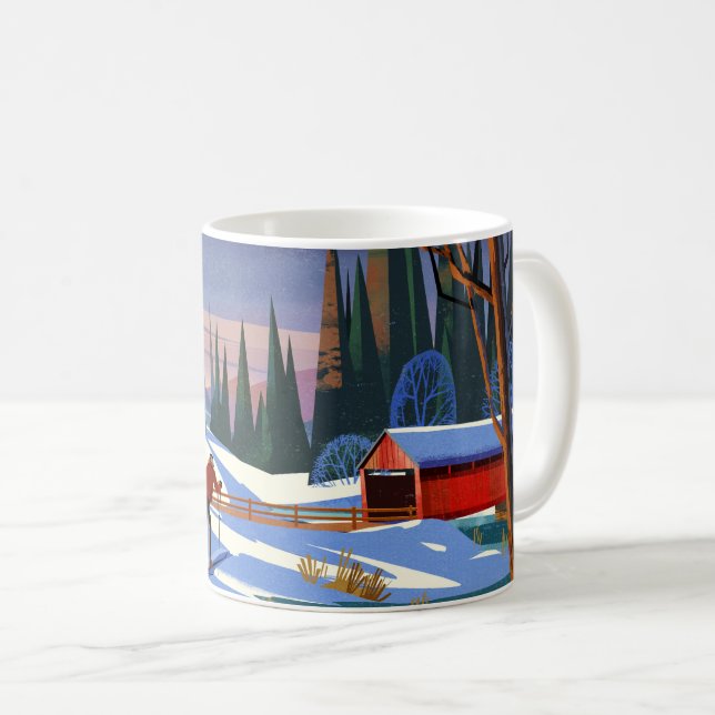 Caneca De Café Ponte coberta no inverno com esquiador (Frente Esquerda)